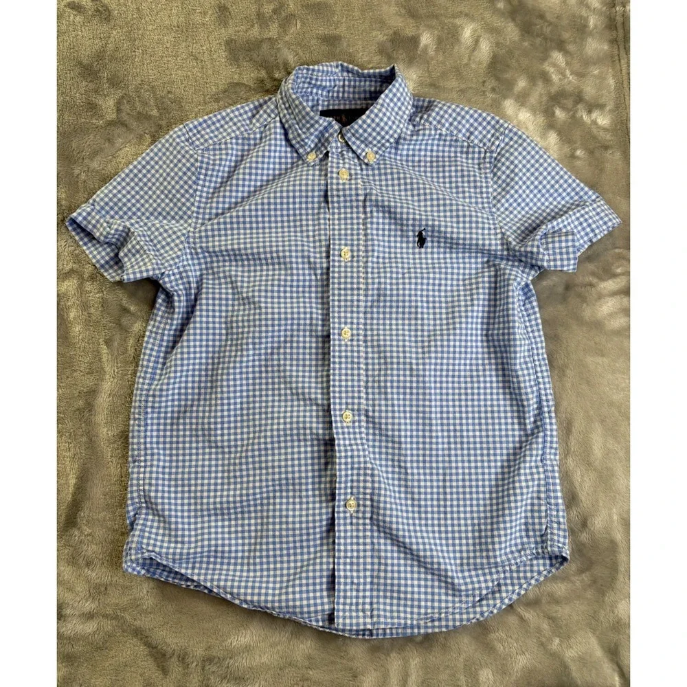 Ralph Lauren Button-Up Size 7 Blue Cotton Blend Short Sleeves